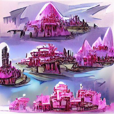 Floating Island City: Pink Crystalline Concept Art