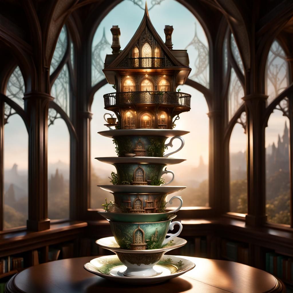 Elven Library Atop a Clear Teacup Tower