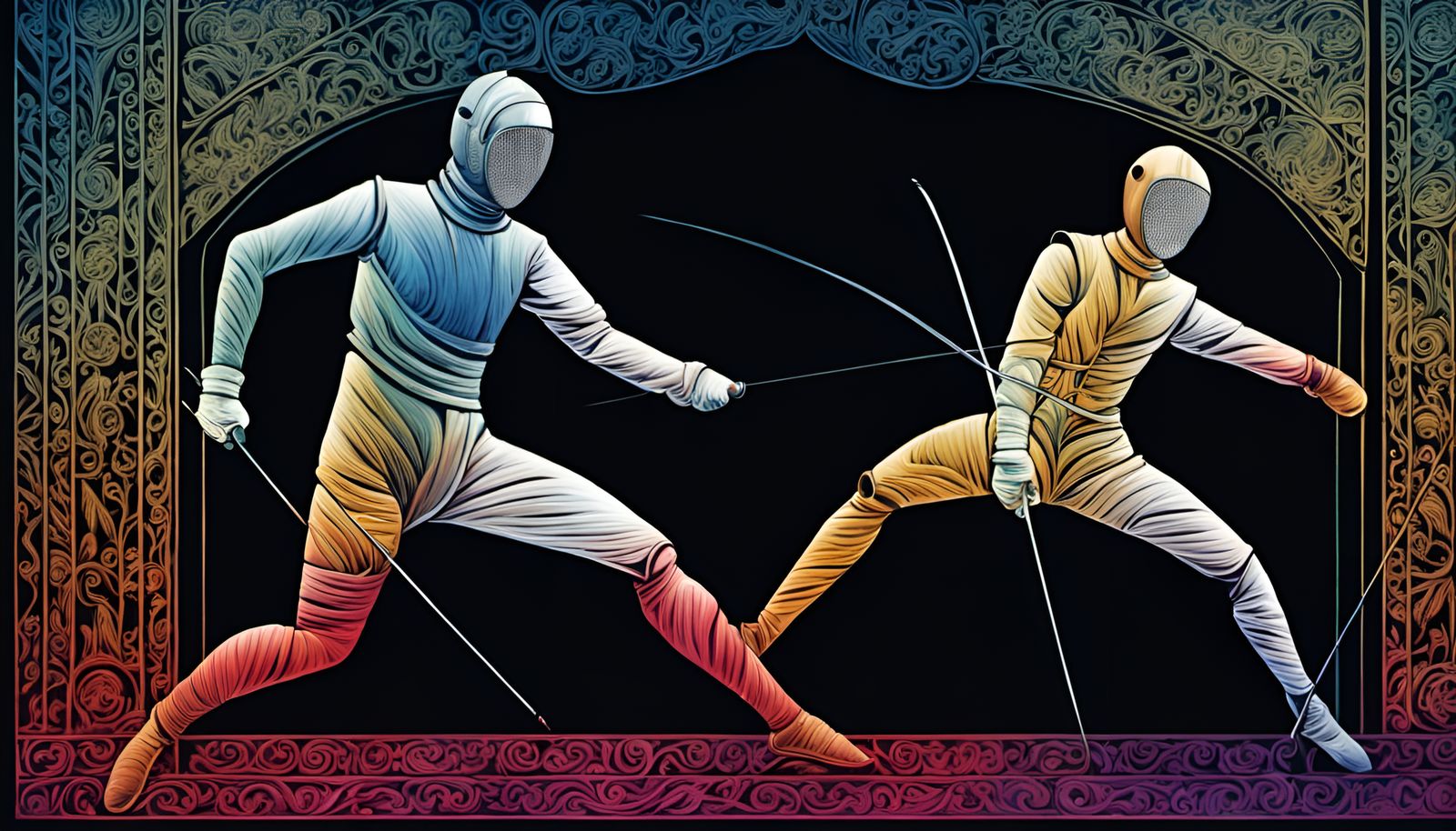 Monochromatic Olympic Fencing Match with Color Gradients