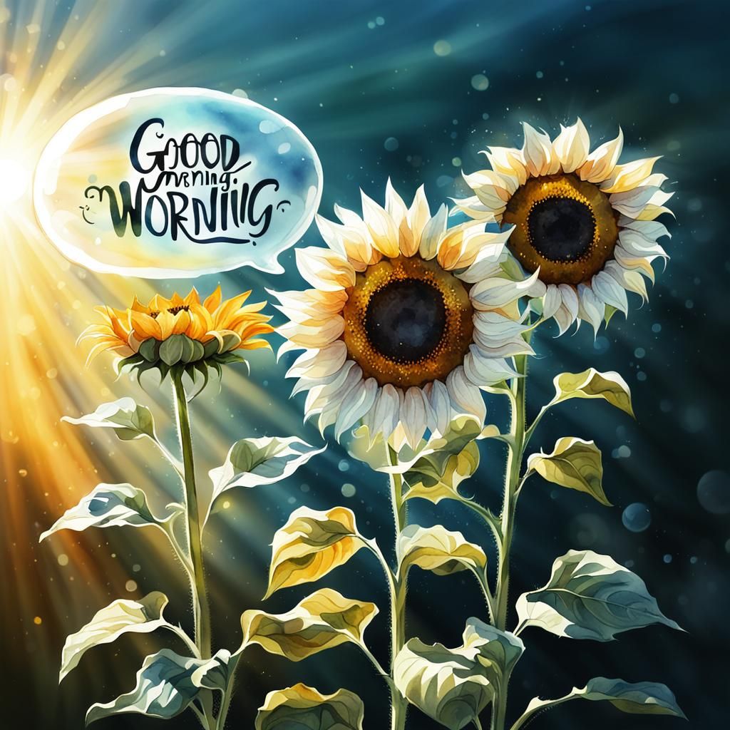 Watercolor Sunflower Chat Bubble: Good Morning World