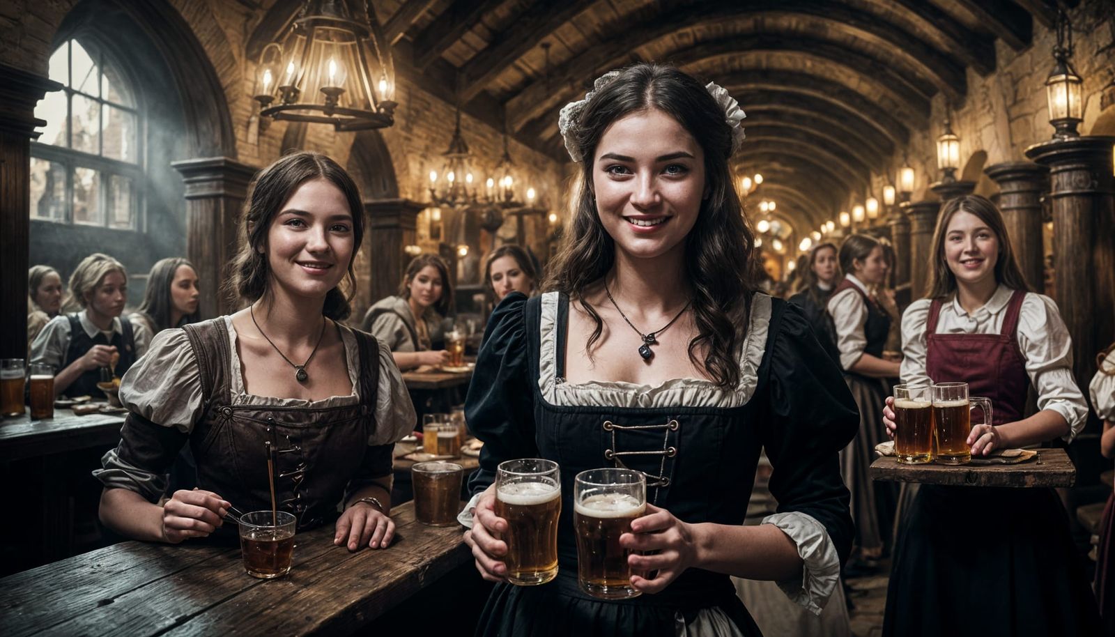 Medieval Restaurant Dinner with Young Waitresses