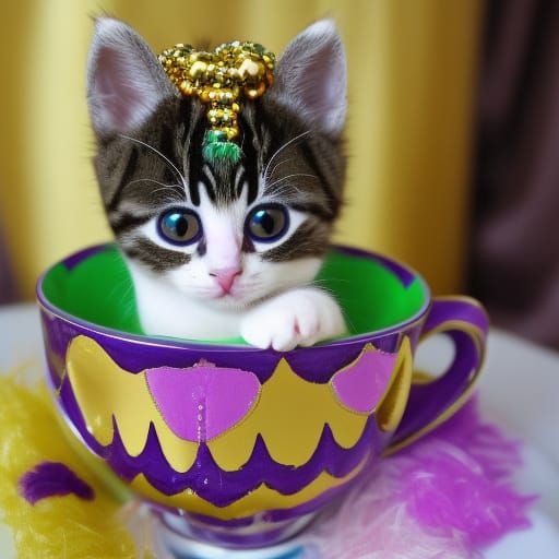 Kitten's Mardi Gras Celebration in Teacup