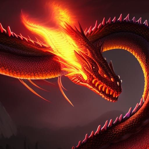 Black Fire-Breathing Dragon in Detailed Matte Painting Style