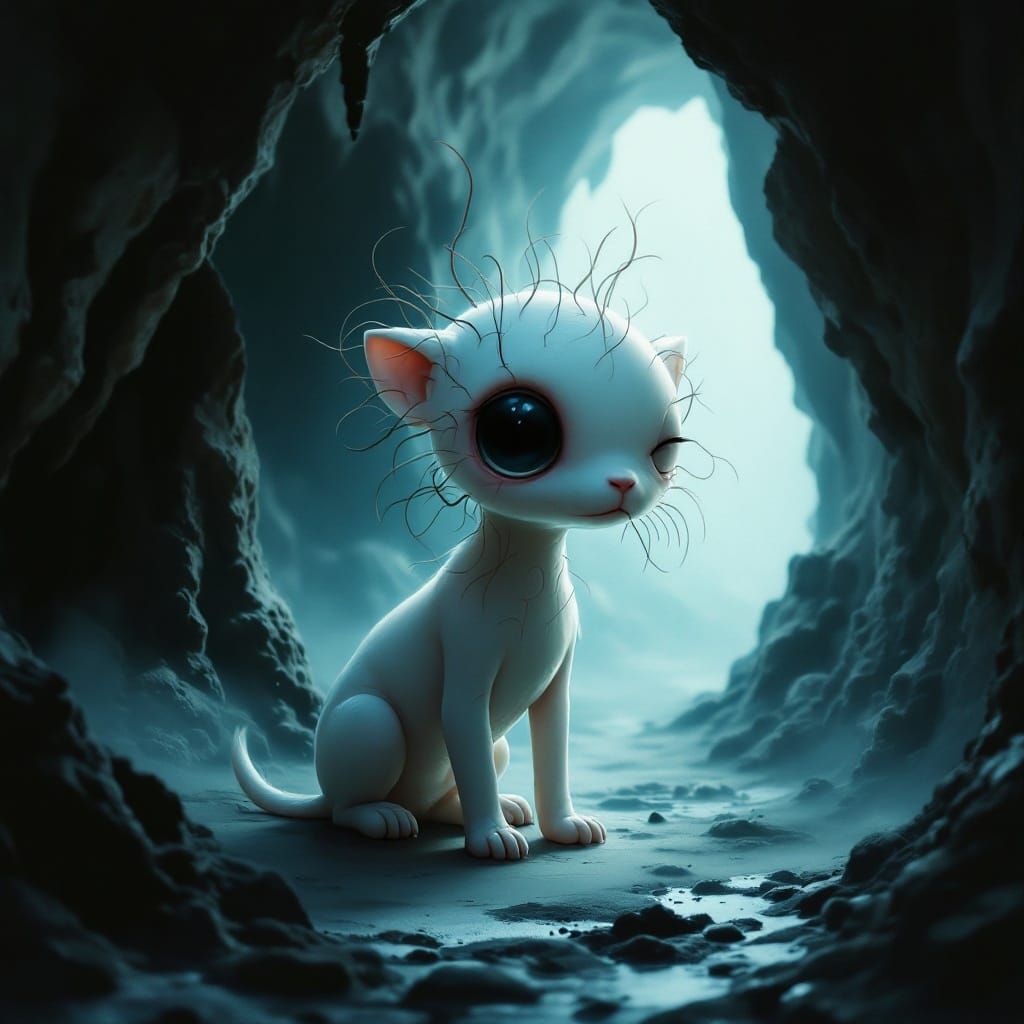 Surreal Albino Puppy Portrait in Detailed Matte Style