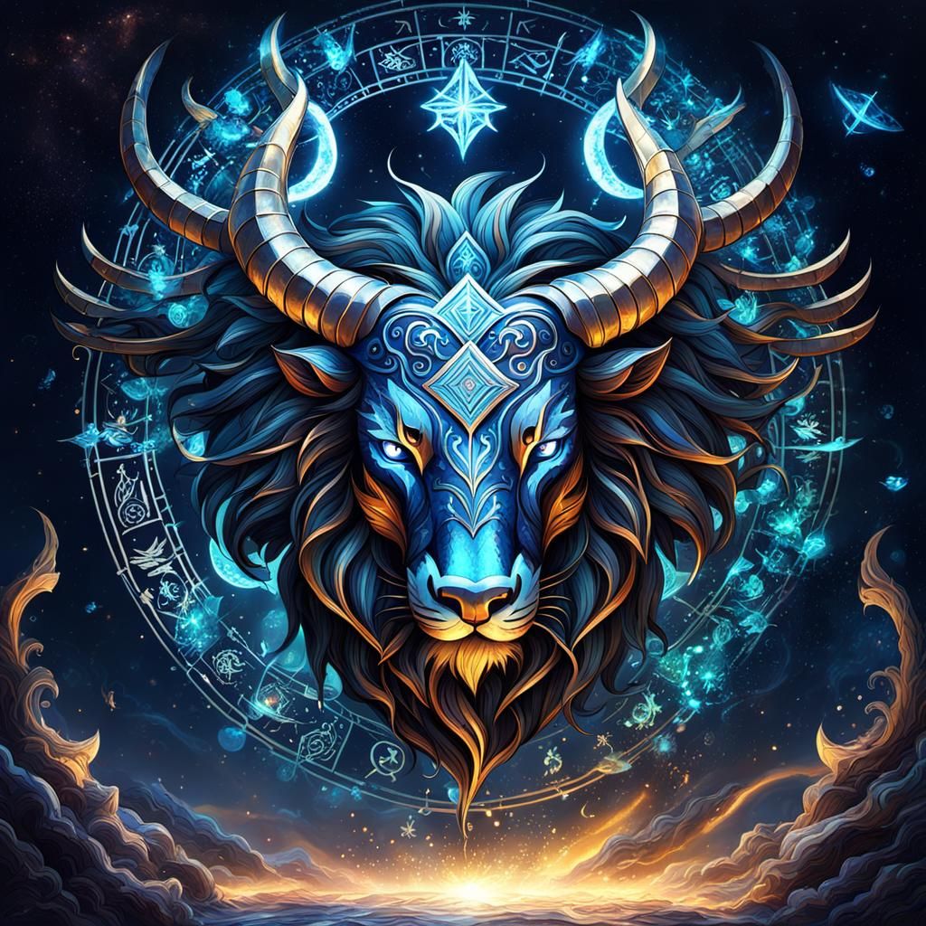 Fantastical Zodiac Guardian in Dramatic Lighting