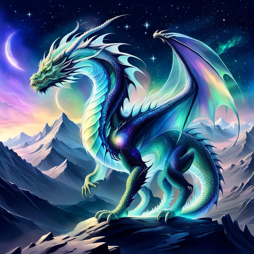 Ethereal Dragon Glitters in Starry Night Sky