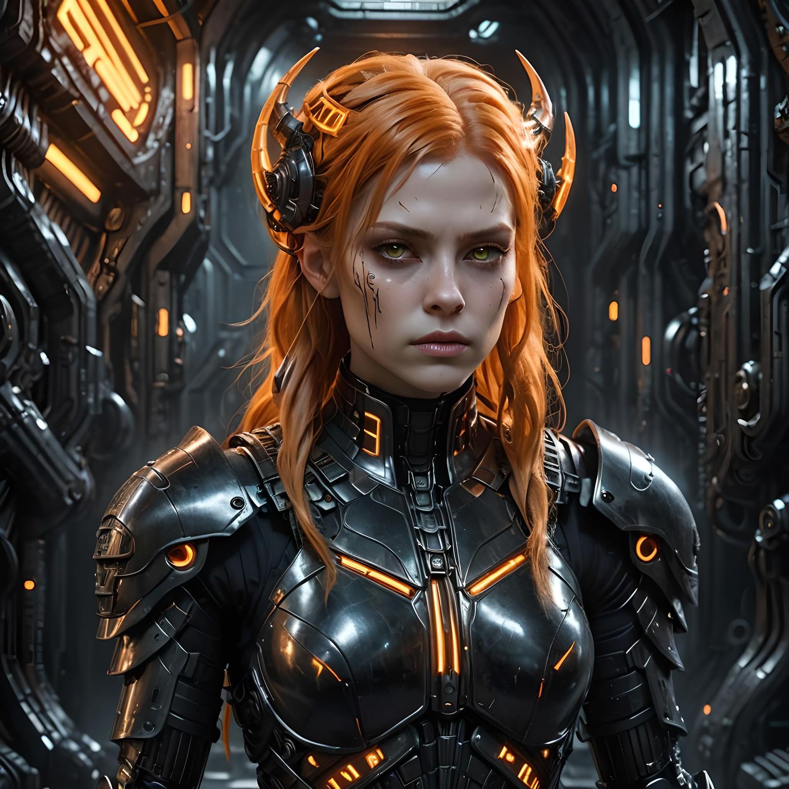 Orange Hair Warrior in Techno-Fantasy City