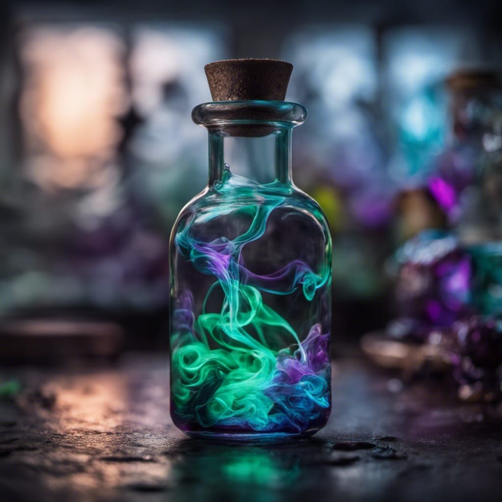 Vibrant Purple and Green Potion Bottle