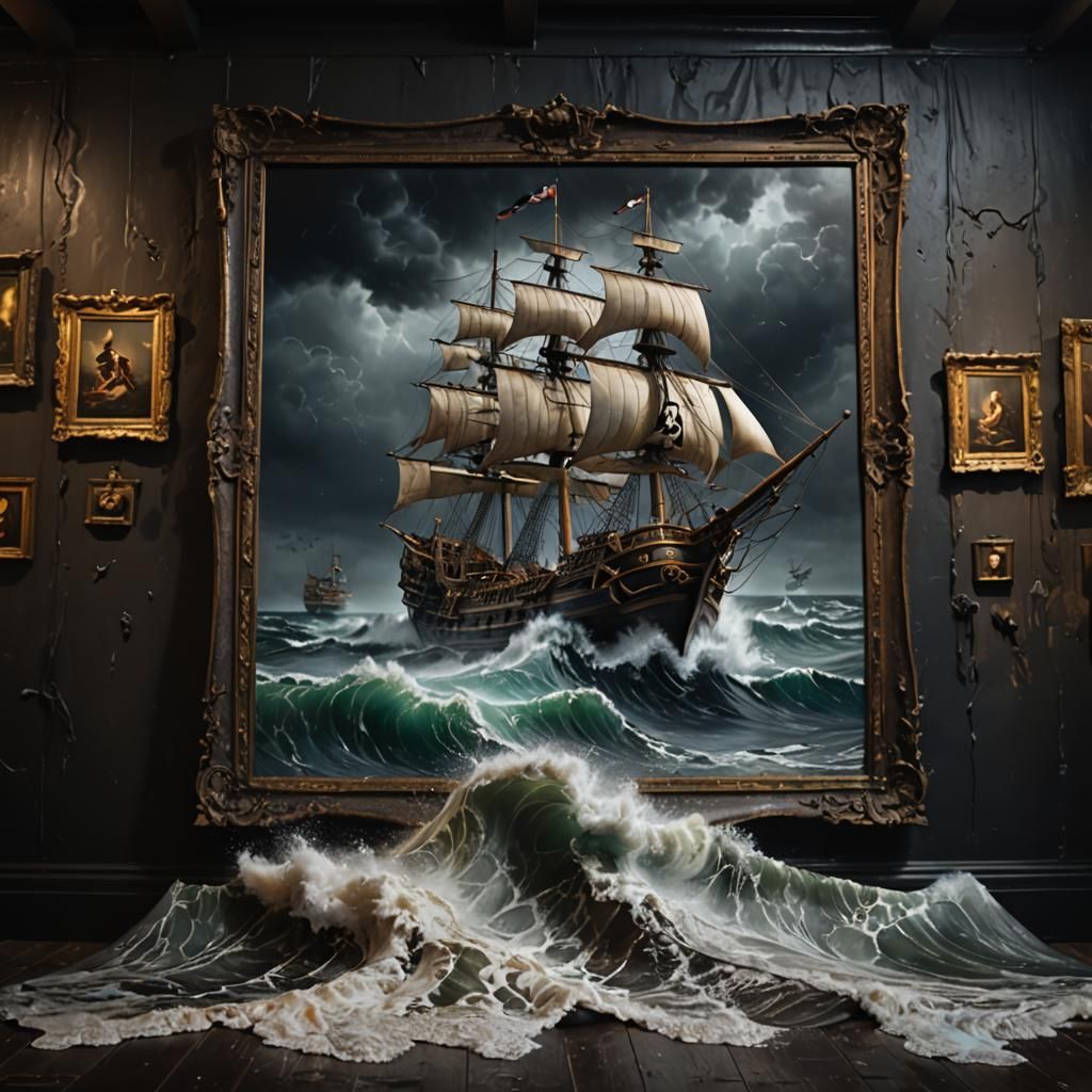 Pirate Ship Emerges from Museum Painting