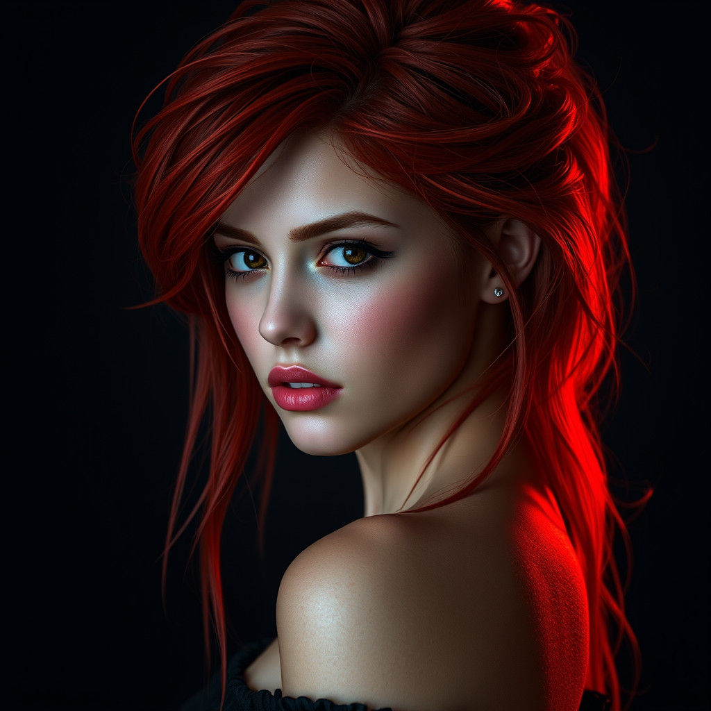 Red-Haired Woman Portrait in Dark Fantasy Art Style