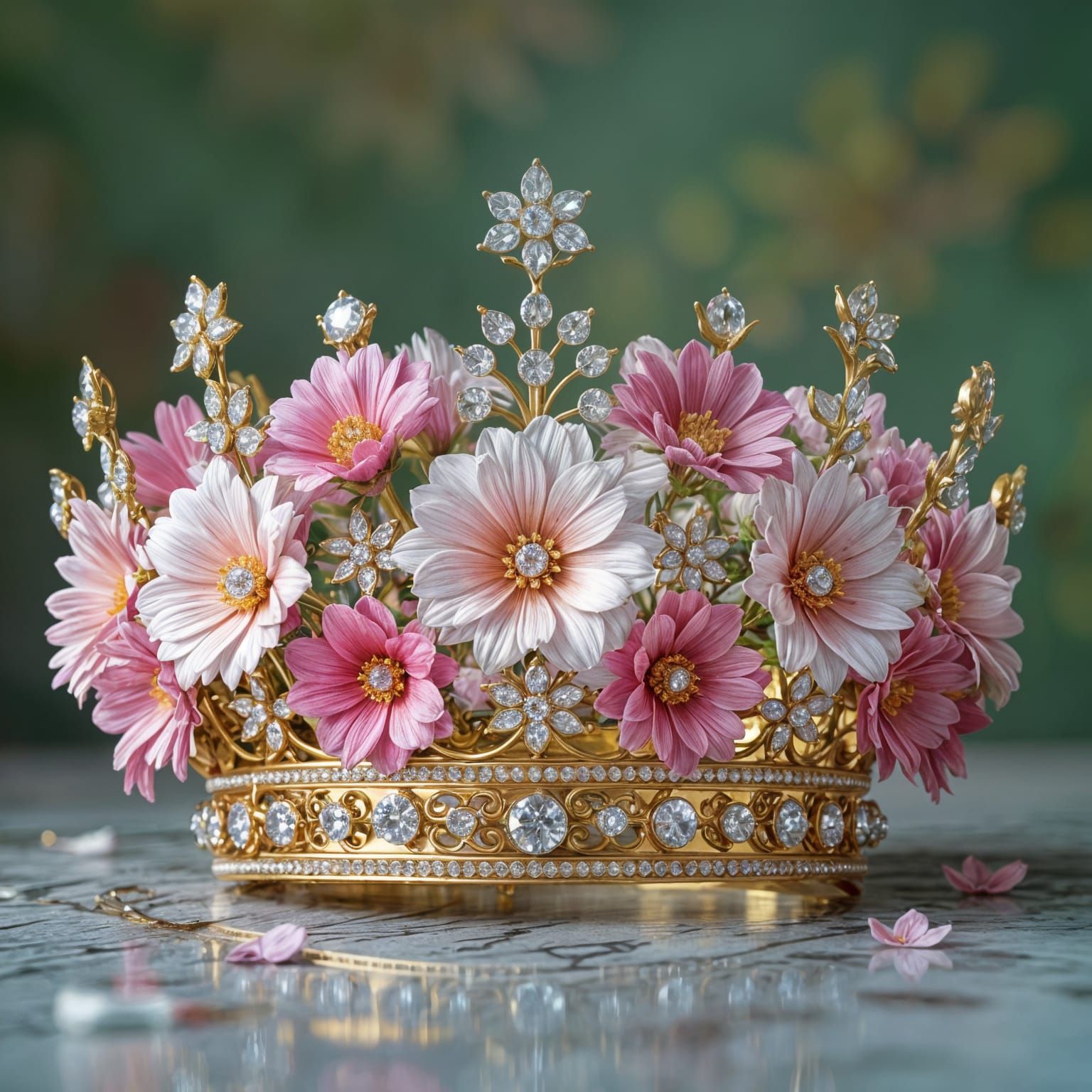 Intricate Floral Crown Painting in Hyperrealistic Rococo Sty...