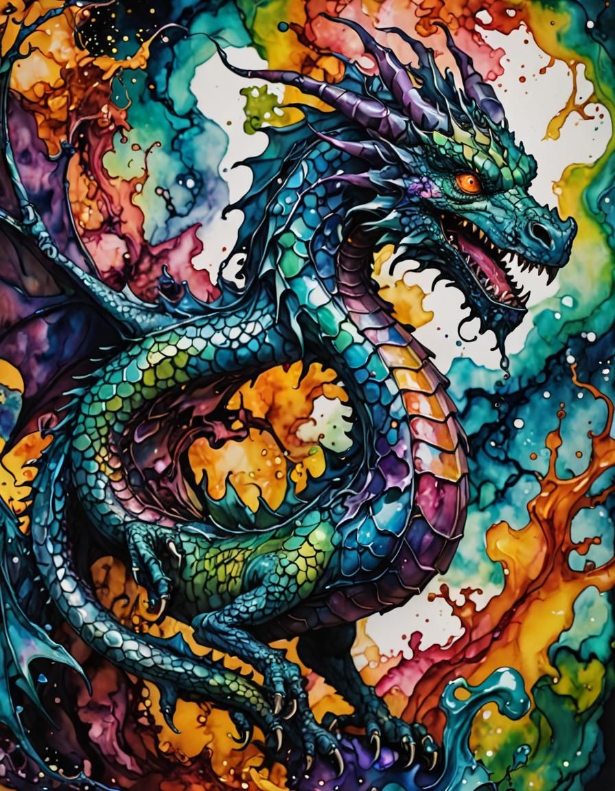 Epic Dragon Formed from Alcohol Ink