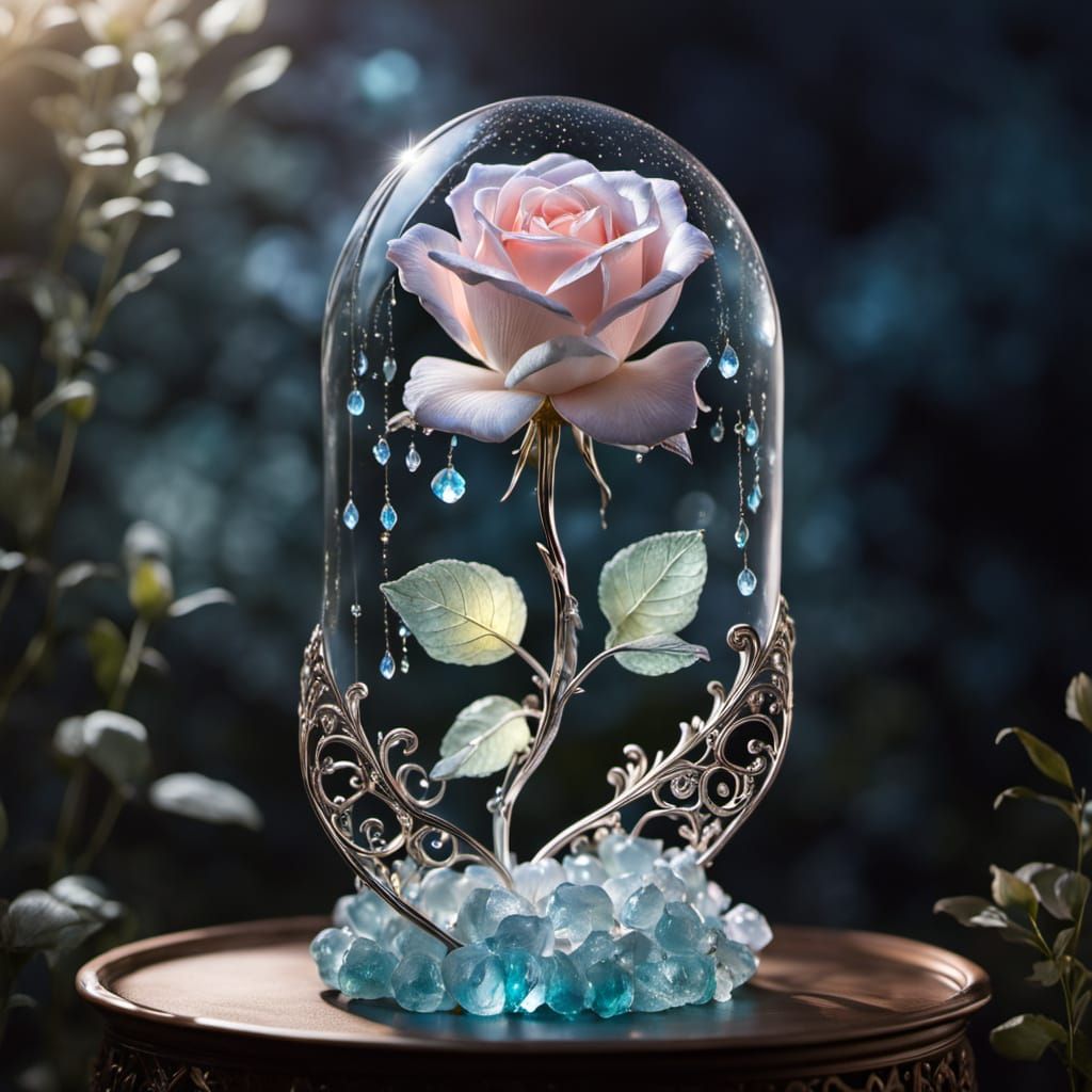 Crystal Rose Glowing in Enchanted Garden