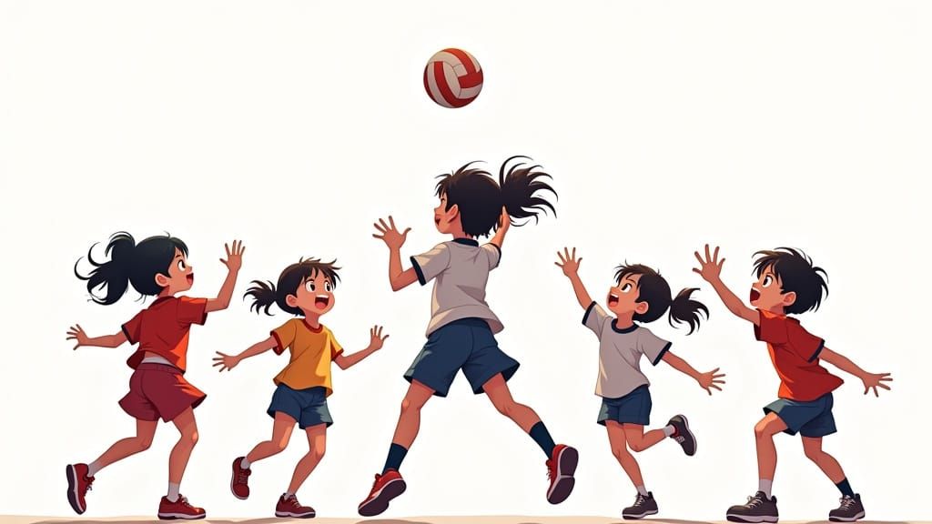 Children Playing Volleyball in Anime Style