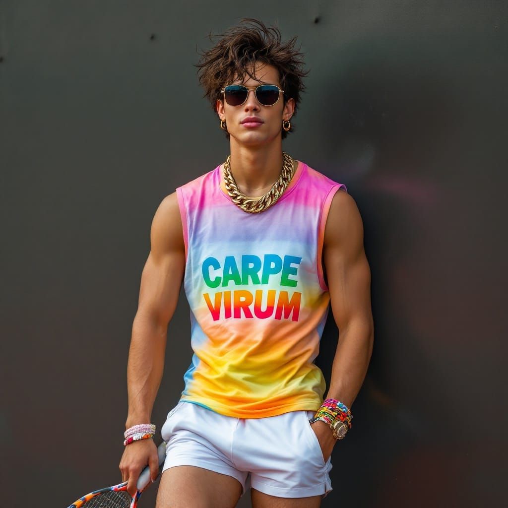 Gay Latino Male Model in Rainbow Shirt Art