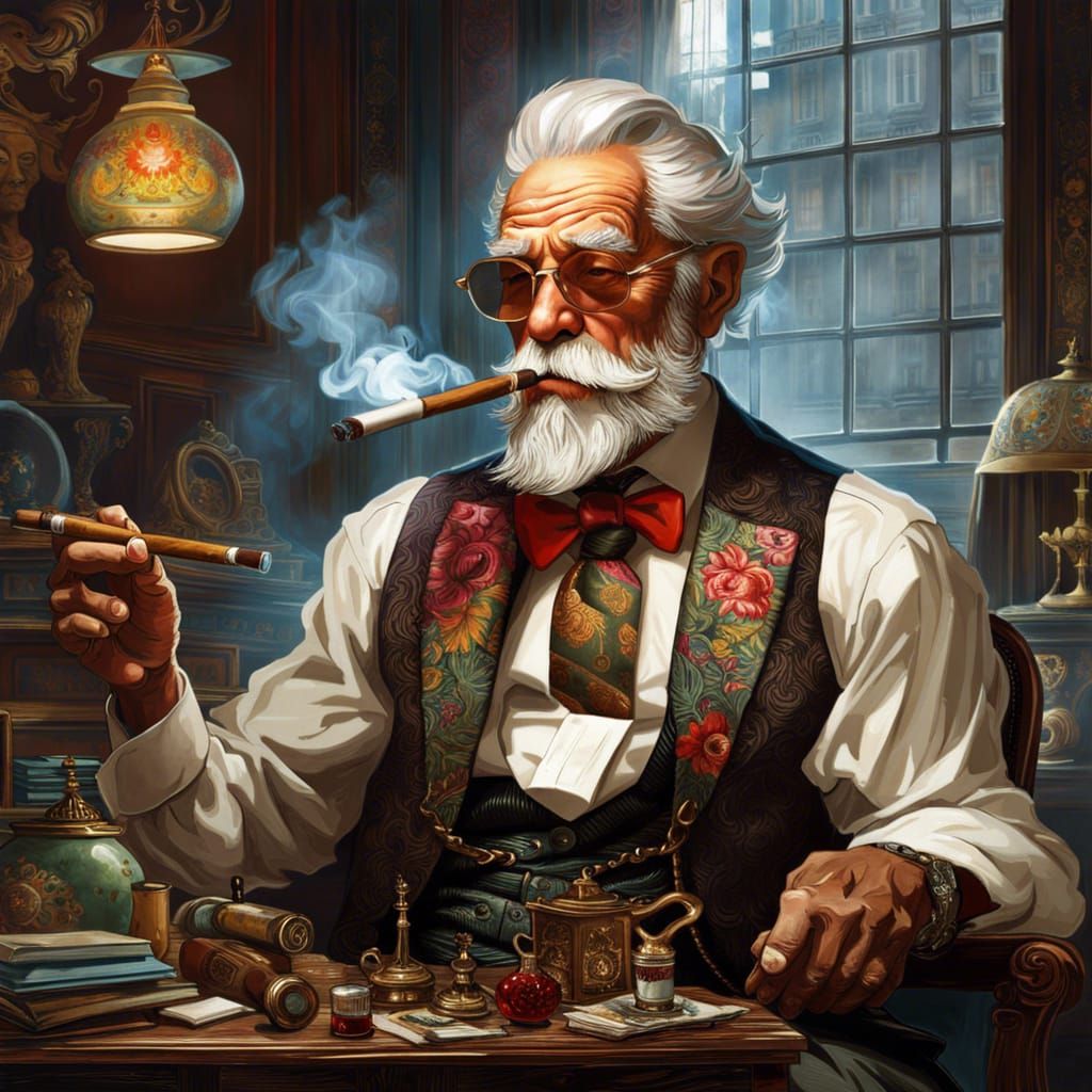 """Extremely detailed complex "muscular old man in office wear clothes smoking cigar!!!" breathtaking epic masterpiece a...