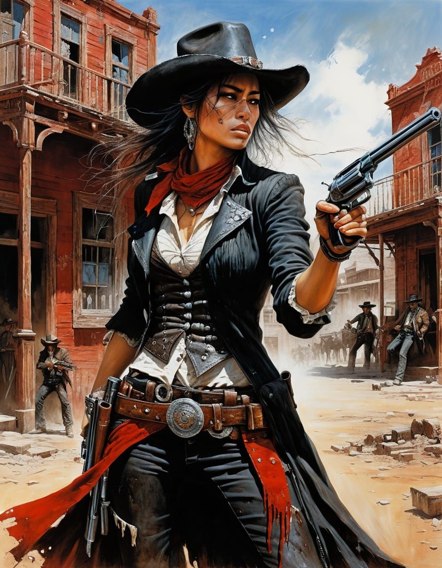 Latina Saloon Woman in Wild West Gunfight