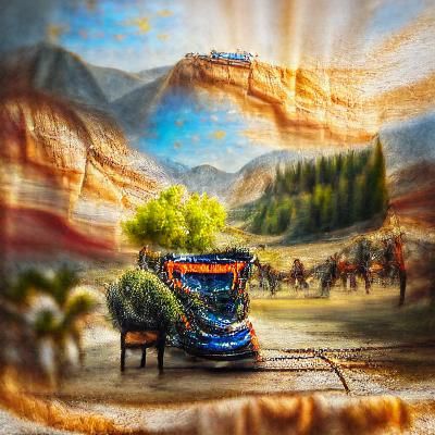 Stagecoach in a Bizarre Hyperrealistic Landscape