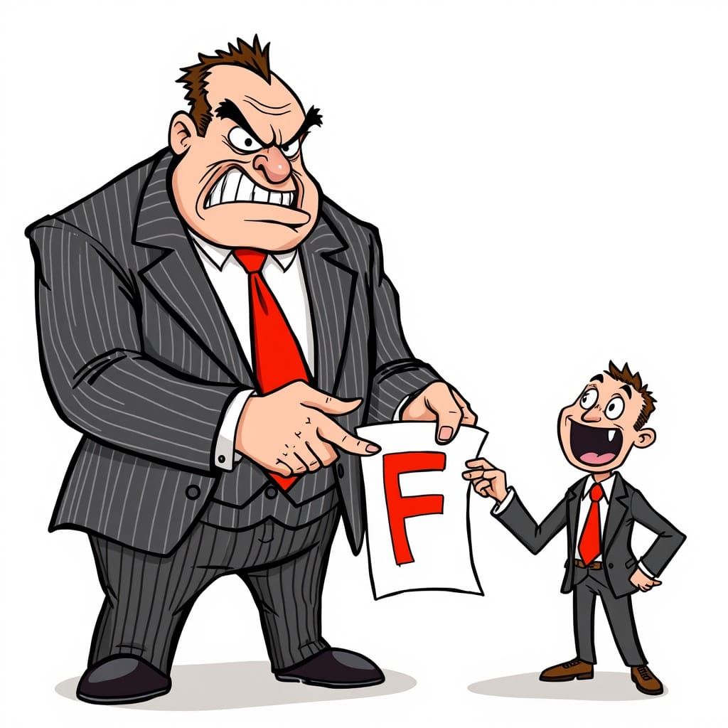 Cartoon Mob Boss Grades Eager Underling