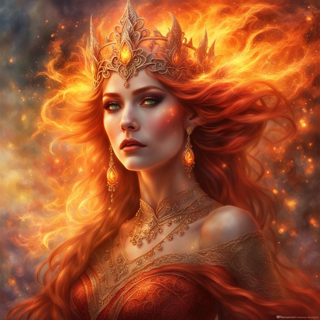Mystical Elf Queen Set Ablaze in Ethereal Fantasy