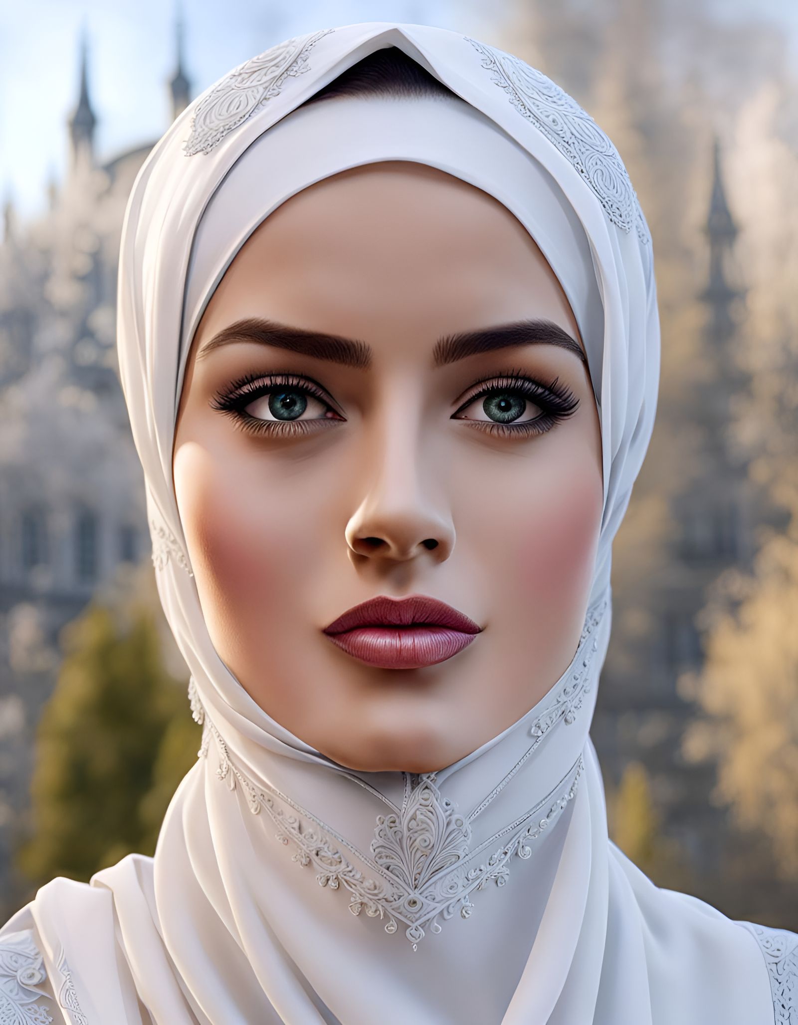 Beautiful German Woman in Hijab: Watercolor Portrait