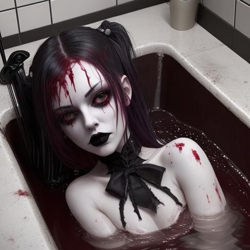 Goth Girl Bathes in Blood: A Macabre Scene