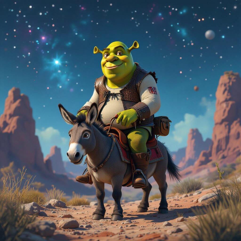Shrek and Donkey in Space, Digital Art