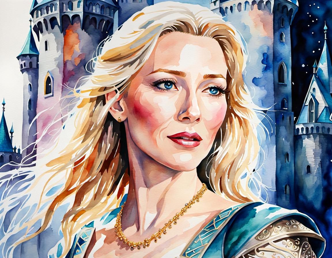 Galadriel in Elf Castle: Watercolor Painting