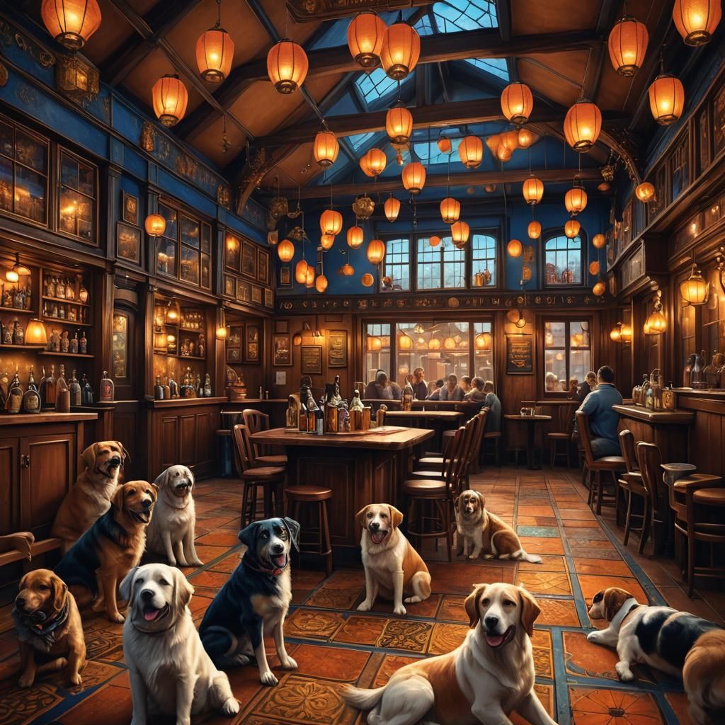 Dogs at a Pub: Fantasy Concept Art