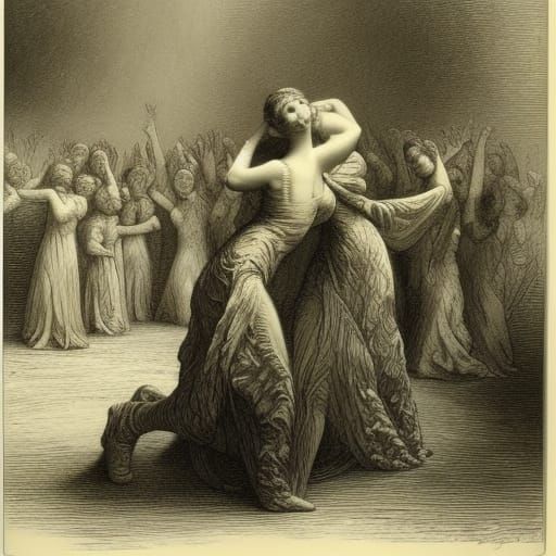 Girls Dancing with Snakes in Doré Style