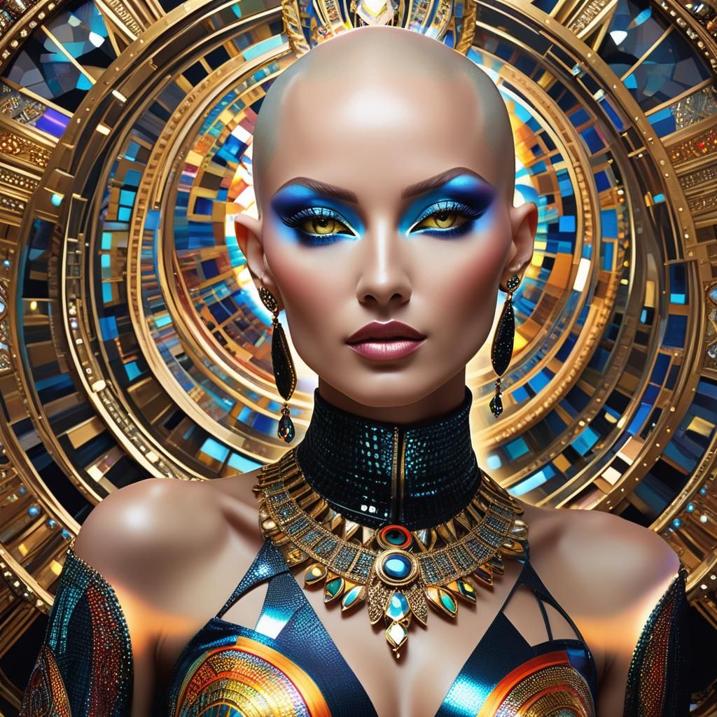 Confident Woman with Eye Patch in High-Fashion Attire