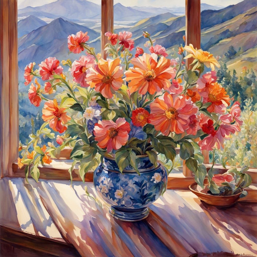 Vibrant Watercolor Vase Scene