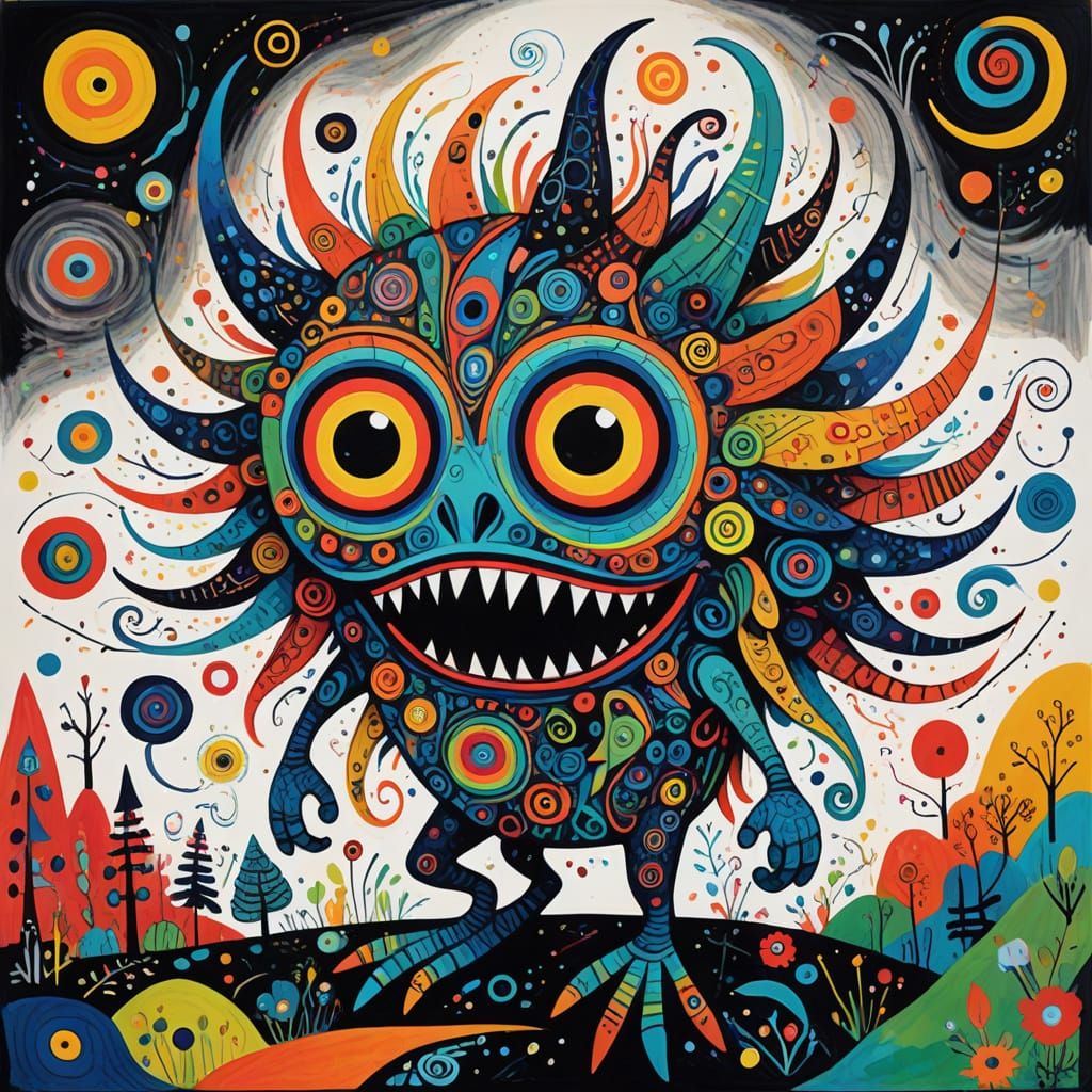 Disturbing Childlike Drawing of a Multi-Eyed Creature