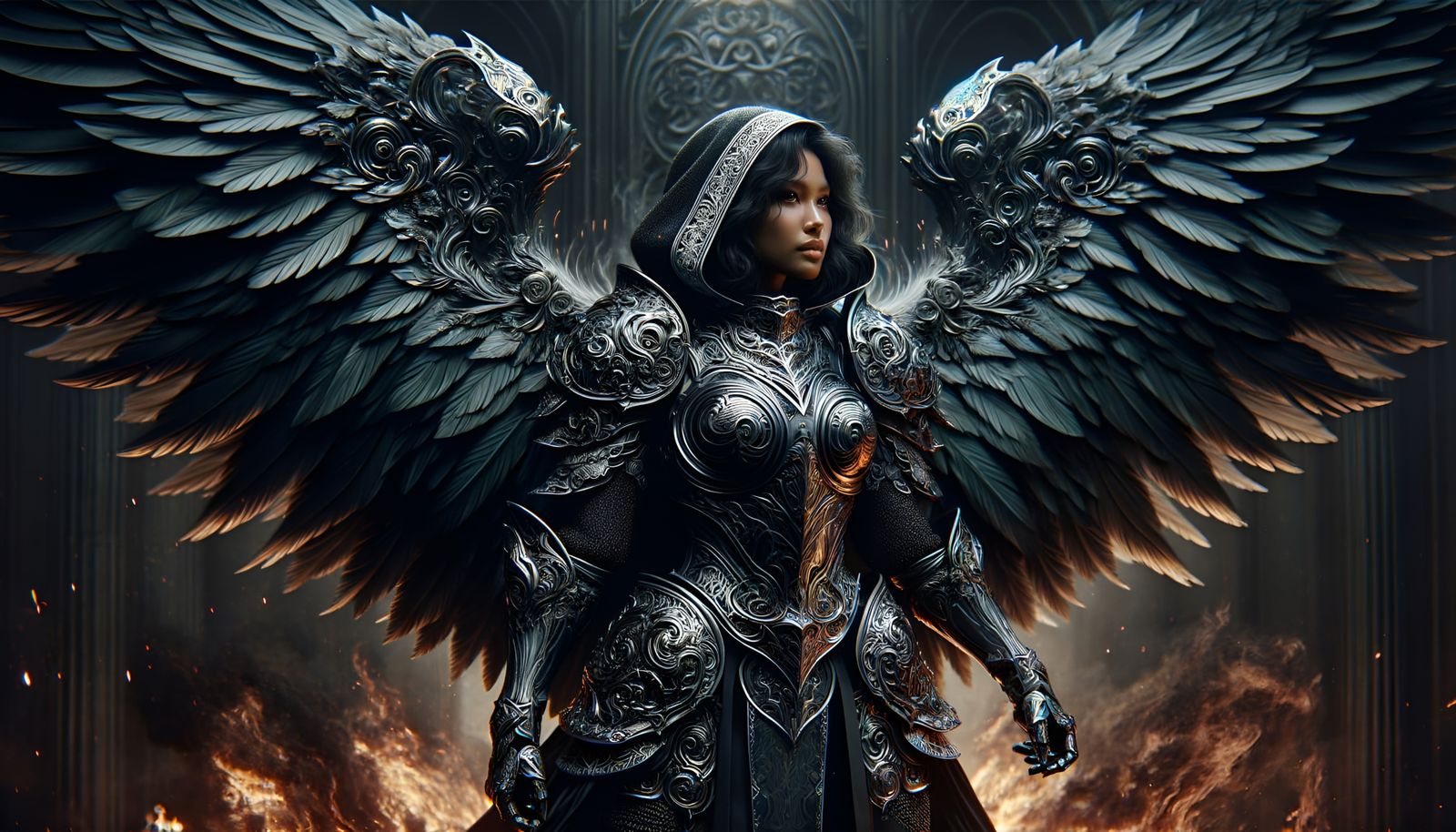 South-Asian Woman in Obsidian Angel Armor