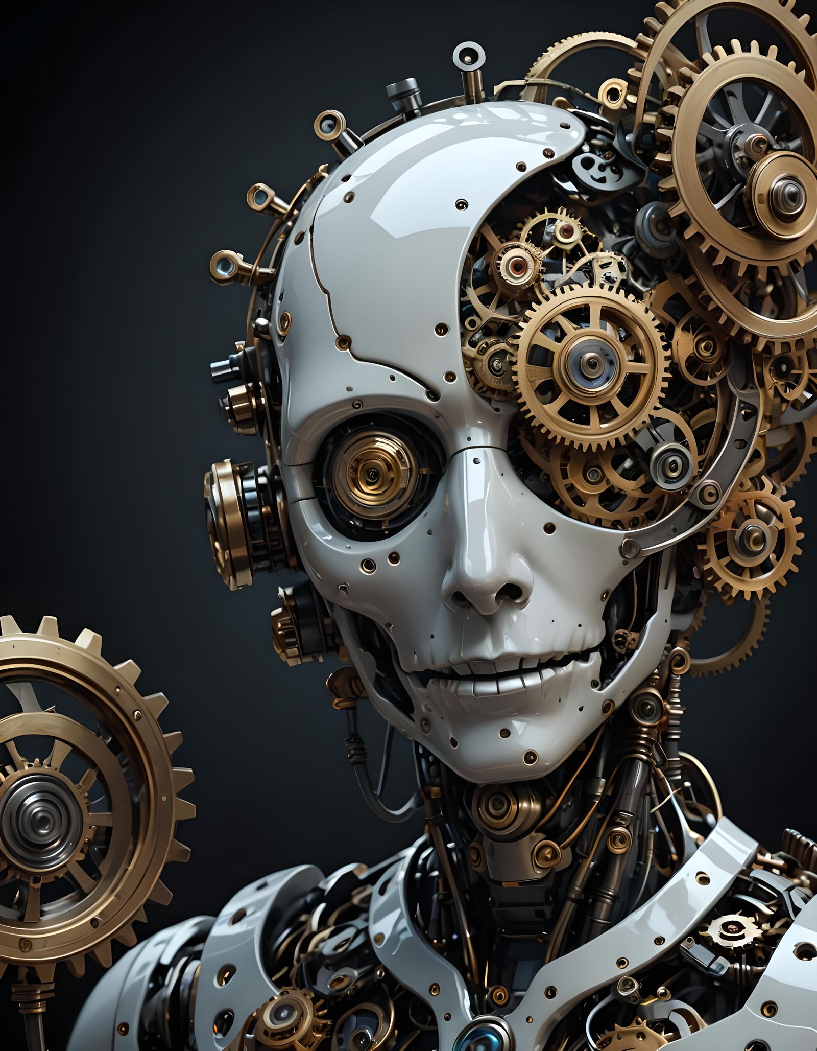 Clockwork Taijitu Robot: Digital Illustration of Fear