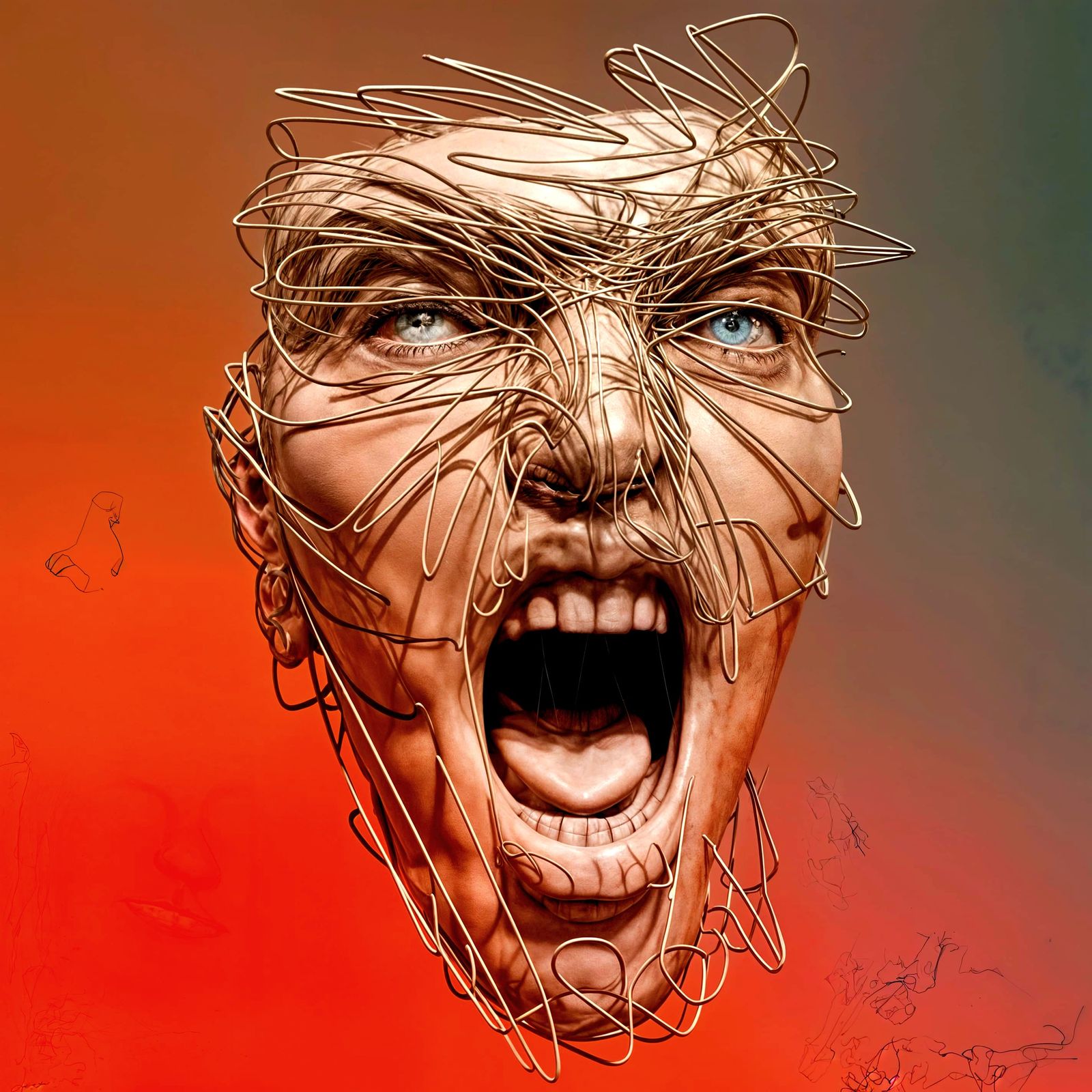 Surreal Scribble Art Portrait in Monochrome