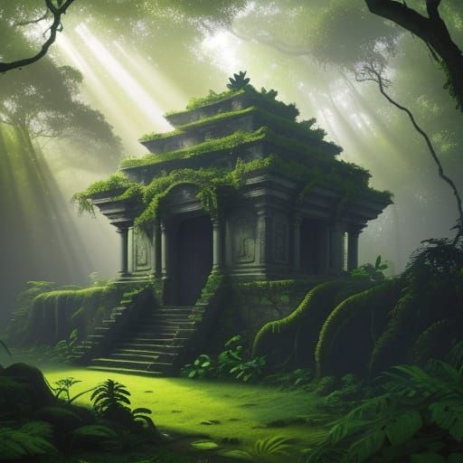 Ancient Jungle Temple in Vibrant Digital Art