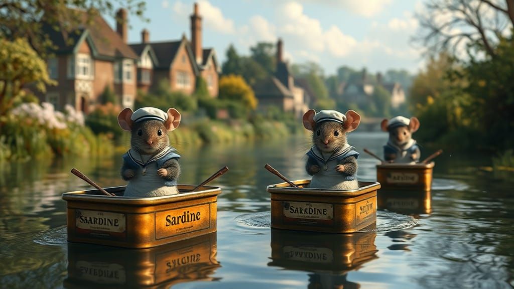 Victorian Mice Sail Sardine Tins on English River