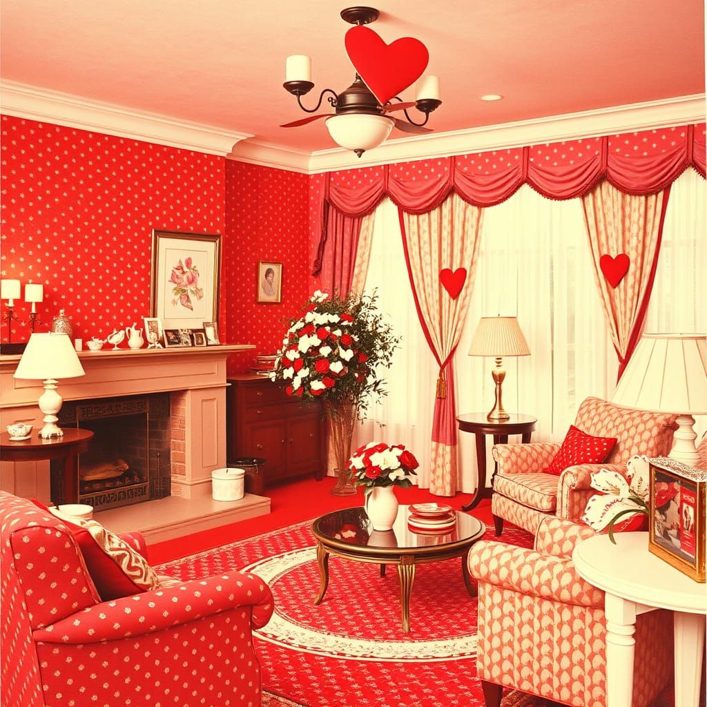 Vintage Valentine's Day Living Room in Retro Style