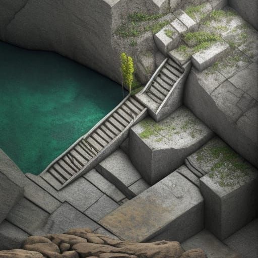 Filmic Stone Stairs to Underground Oasis
