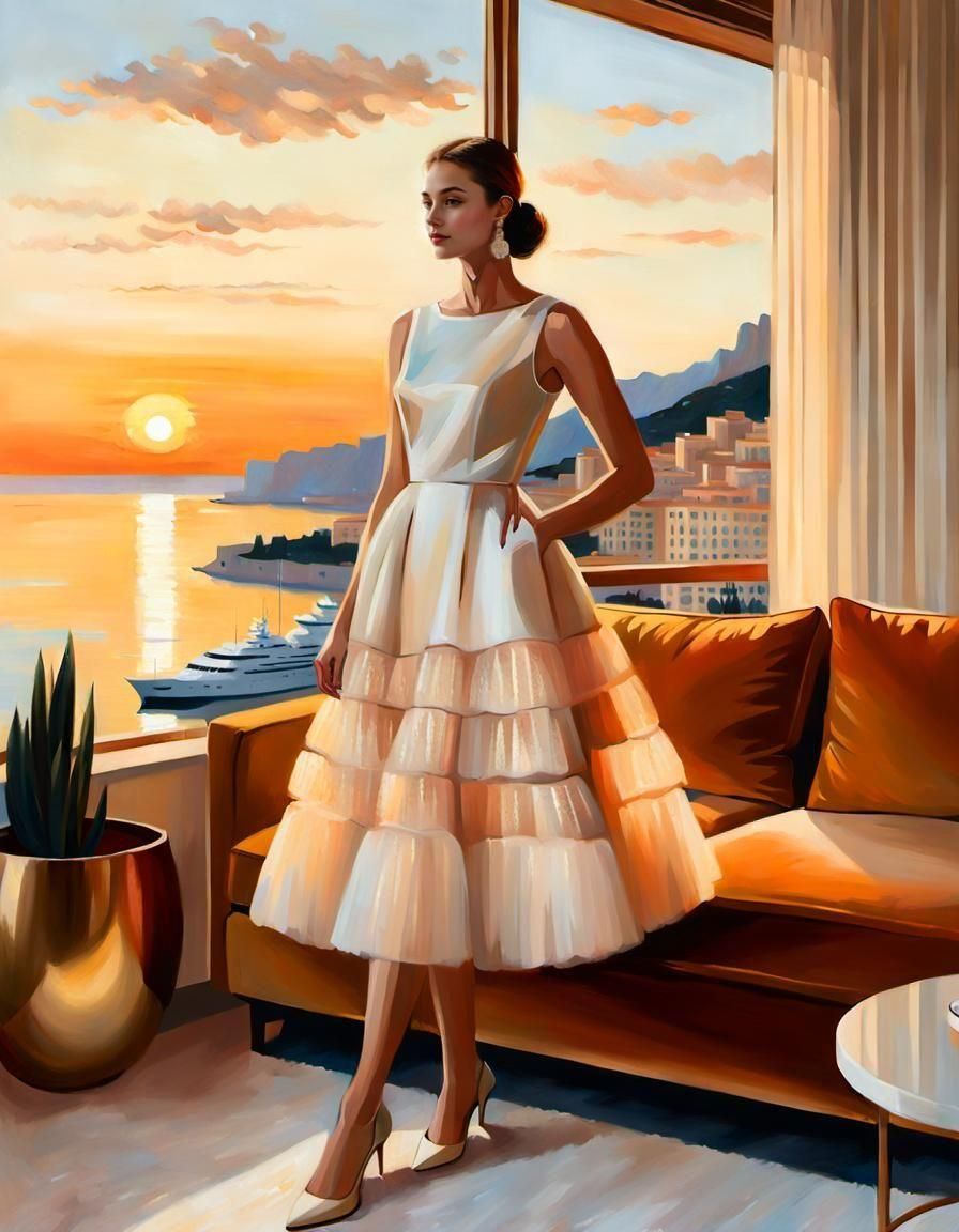 Monegasque Woman Watching Monaco Harbour Sunset