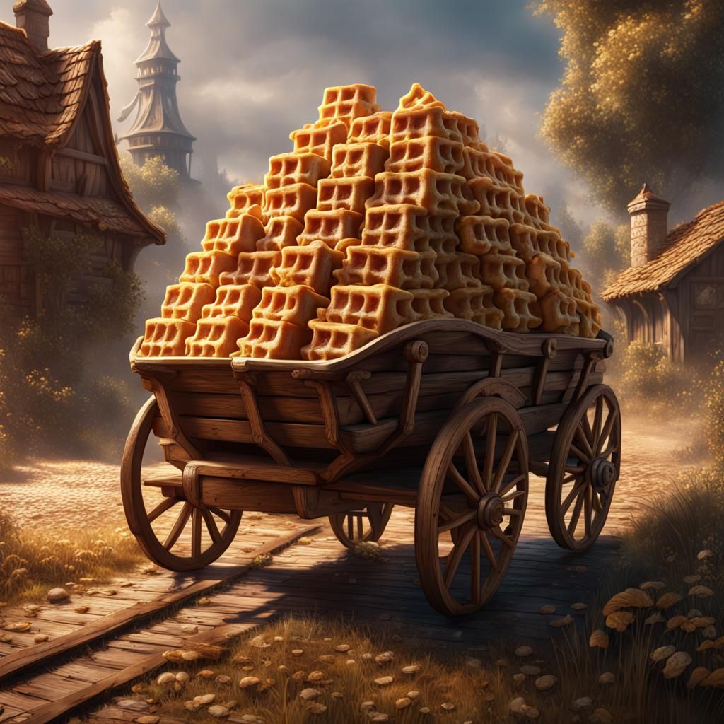 Fantastical Wagon Overflowing with Waffles in Detailed Matte...