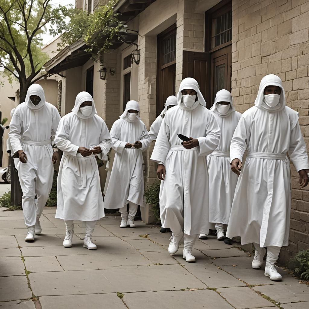 Enigmatic Men in White Knocking