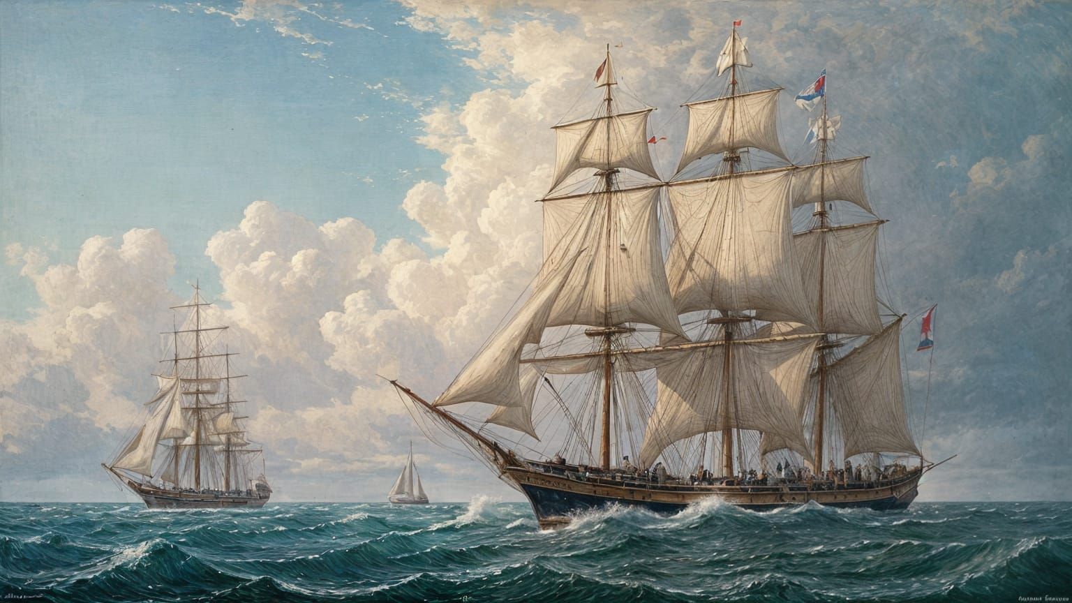 Ships in Harbor: Surreal Oil Painting, 1898 Style