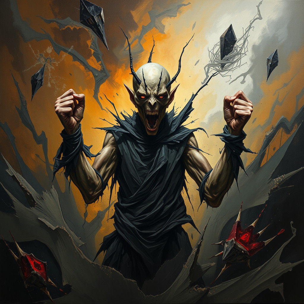 Wrathful Figure Emerges from Vortex: Oil Painting