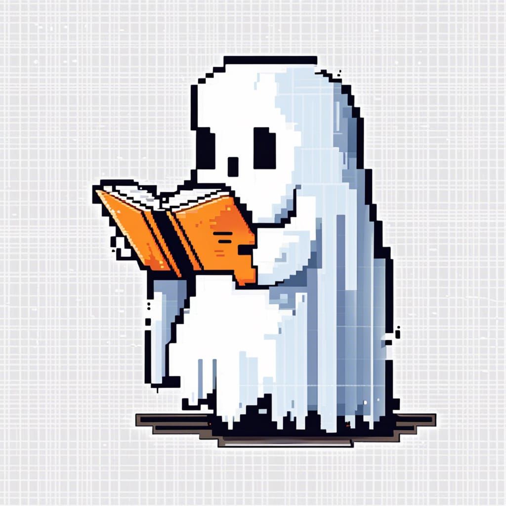 Anime Pixel Art Halloween Ghost Reading Book