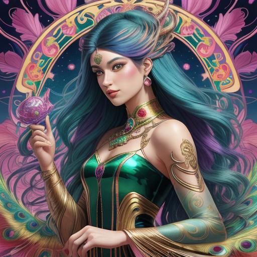 Rainbow Dragon Woman Portrait in Candy Art Style