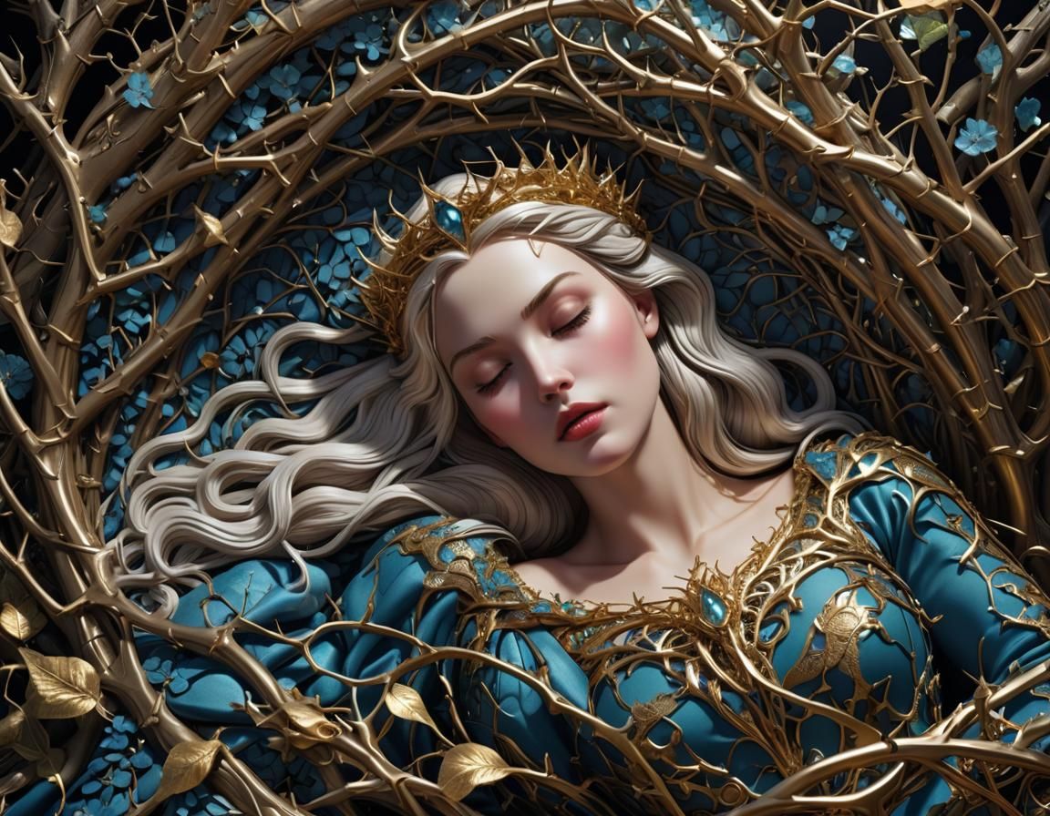 Sleeping Beauty in Thorns, 3D Art Illustration