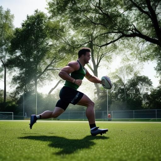 Rugby Action: Shirtless Athletes in Golden Hour Light