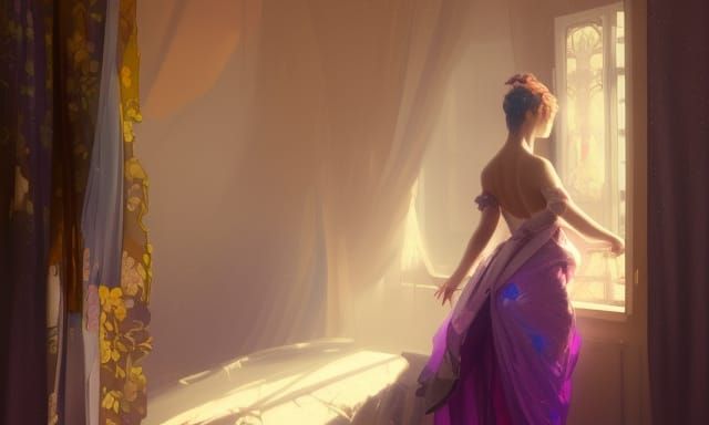 Ethereal Art Nouveau Woman in Boudoir